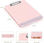 Piasoenc Clipboard with Storage, 8.5 x 11 Organization Box with Pen Holder and A4 Legal Paper Folder, Folio & Side-Opening, Low Profile Clip,for Nurses,Teachers, Size 14 x 9.6 x 1.2 in, Pink