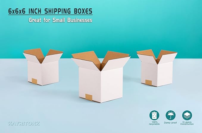 6x6x6 inch Small Shipping Boxes, White Corrugated Cardboard Boxes for E-Commerce, Mailing, Storage, Gifts Wrapping, 25 Pack