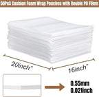 50 Pack 16'' x 20'' Large Cushion Foam Pouches, Foam Wrap Pouches for Extra Protect Fragile Items, Cushioning Packing Foam Pouches for Shipping, Moving and Storage(400x500x0.5MM)