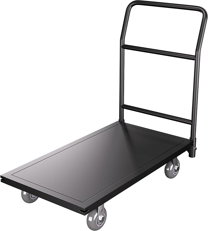 Platform Truck, 2100 lbs Load Bearing Carbon-Steel Heavy Duty Cart, 47.24" Length x 23.62" Width x 35.03" Height Flat Cart with 5" Swivel Casters, Push Cart Dolly for Warehouse and Home Moving