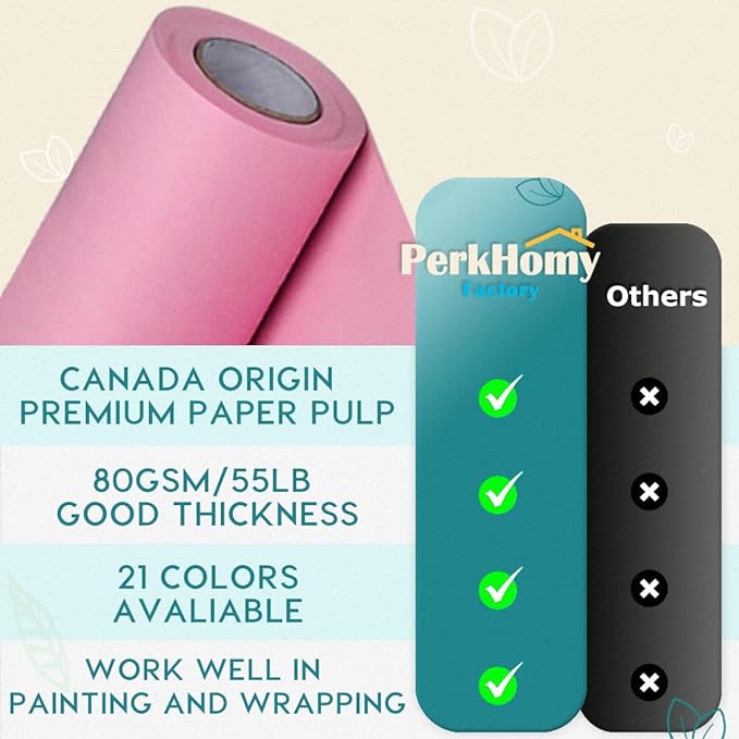 PerkHomy 36" x 2,400" (200') Light Pink Kraft Paper Roll for Craft Bulletin Board Paper Art Table Covering Crafting Gift Wrapping Bouquet Packing Parcel 80GSM 55LB (Light Pink, 36" x 200')