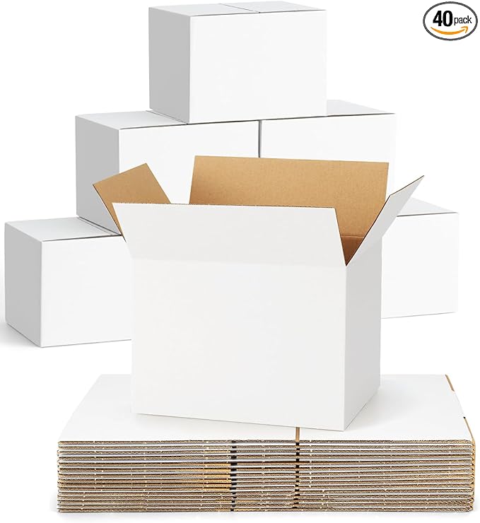 40-Pack-Small-Shipping-Boxes-8x6x6, Corrugated-Cardboard-Boxes-for-Packaging-Small-Business, White-Boxes-Mailers