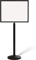 Crowd Control Warehouse Pedestal Standing Floor Sign Frame with Sloped Base, 22 x 28 Inch Horizontal, Black Powder Coated Steel