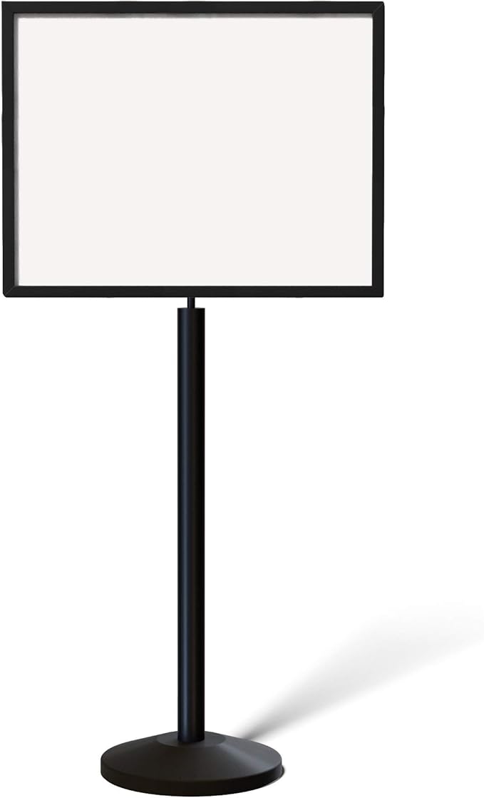 Crowd Control Warehouse Pedestal Standing Floor Sign Frame with Sloped Base, 22 x 28 Inch Horizontal, Black Powder Coated Steel