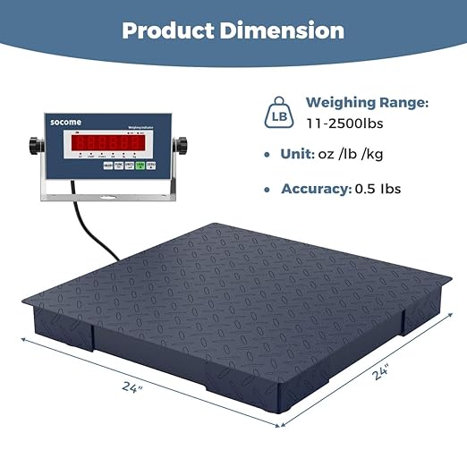 24"x24" Heavy-Duty Floor Scale, Precision Pallet Weighing with Digital Indicator for Warehouse Shipping (2500 lb x 0.5 lb), Navy