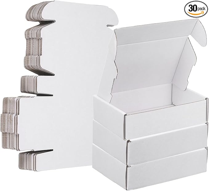PATIKIL 6 x 4 x 1.6 Inch Shipping Boxes, 30 Pack Color Corrugated Cardboard Box Cute Carton Boxes Literature Mailer for Mailing Packaging Small Business Gift Storage, White