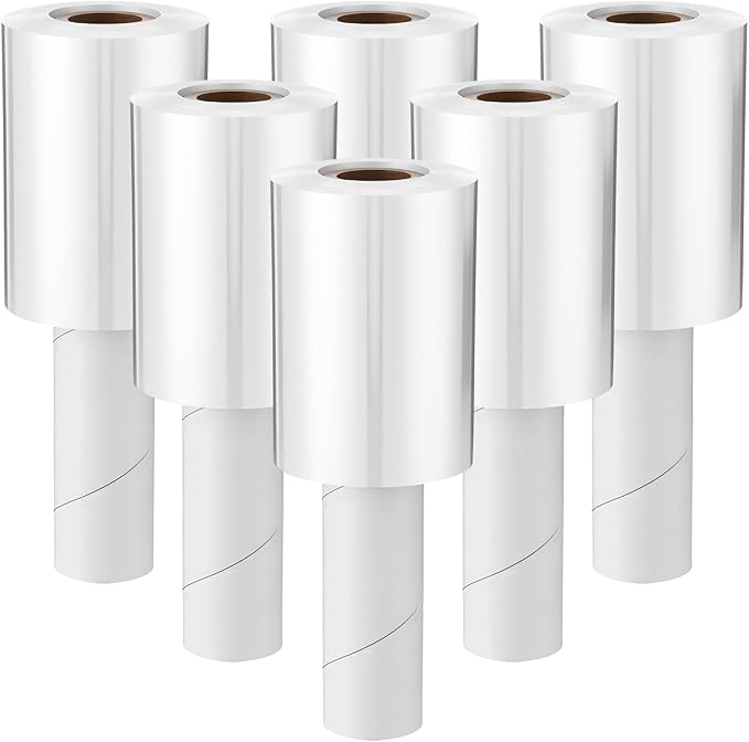 Frienda 6 Pcs 4 Inch Plastic Stretch Wrap Film Roll 500ft Clear Mini Moving Plastic Wrap Roll with Handle 80 Gauge Shrink Wraps Industrial Strength Shrink Film for Moving, Packing, Self Adhering