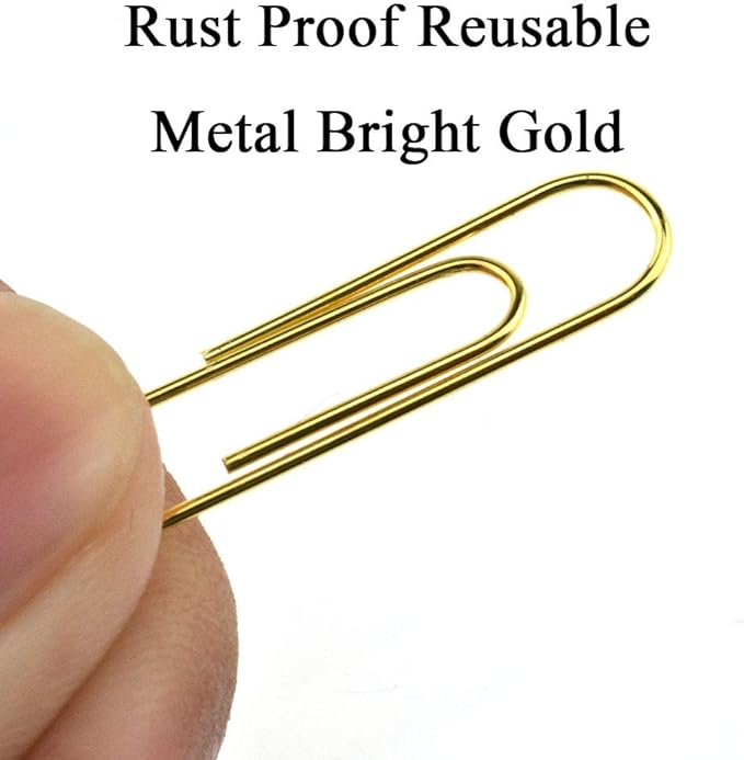 HAHIYO Paper Clips Sturdy 1.3 inches Length 180 Pack Paperclips Heavy Duty Tight Grip Rust Proof Reusable Metal Bright Gold for Home Office School