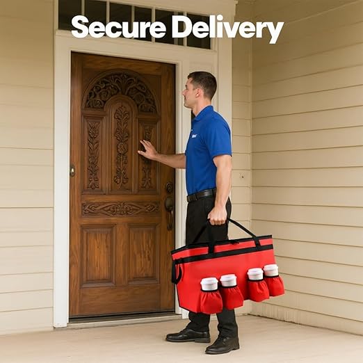 Insulated Food Delivery Bag with 4 Cup Holder and Bottom Support, XX-Large Insulated Grocery Bags Keep Food Hot/Cold, Cooler Bags with Drink Carrier, Food Carrier Catering Bag for Events, Red