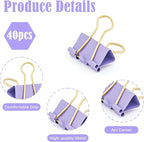 BAYTORY 40Pcs Purple Binder Clips, Binder Clips Assorted Sizes, Medium Small Binder Paper Clamps Combination, with Clear Storage Container, for School Teachers Office Supplies (Purple)
