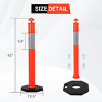 Delineator Post with Base 6 Pack, KOKEBREN 45 Inch Portable Orange Traffic Delineator Posts Cones with Reflective Collars for Driving Practice and Construction Work