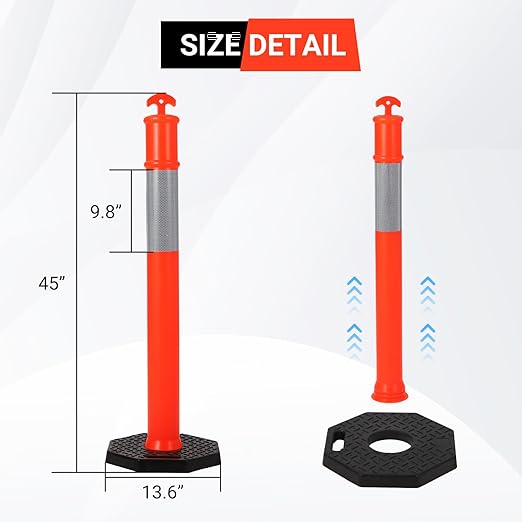 Delineator Post with Base 6 Pack, PeakPursuit 45 Inch Portable Orange Traffic Delineator Posts Cones with Reflective Collars for Driving Practice and Construction Work