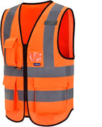 A-SAFETY Orange High Visibility Safety Vest Reflective, 3M Multi Pockets Working Vest Working Uniform Zipper Front ANSI/ISEA Standards 7 Pockets Class 2,3XL