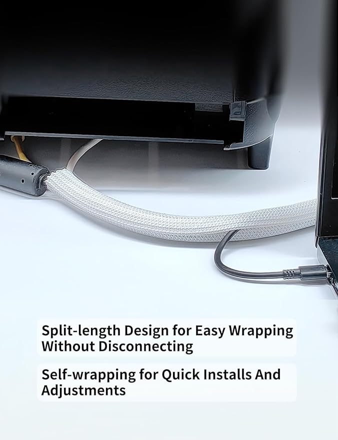 Cable Management Split Wire Loom Sleeve - Cord Hider & Protector for Desk, Pet Chew Proof, Wire Cover Organizer, Flexible Tube for Wires and Cables (1/2 Inch 12FT, White)