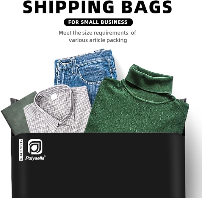 POLYSELLS 1000 pcs 14.5x19 Inches Black Poly Mailers Shipping Envelopes, Strong Adhesive Sealing, Waterproof, and Tear-resistant Postal Mailing Bags for Clothing, Books, and Accessories