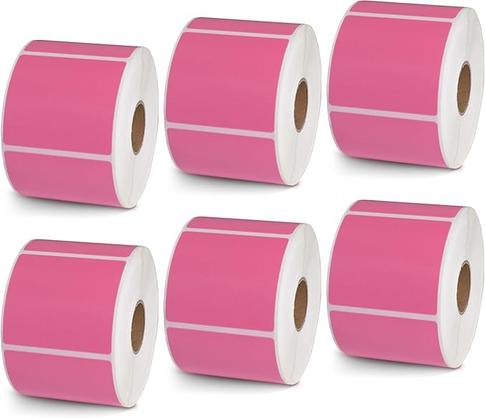BETCKEY - 2.25" x 2" UPC Barcode & Address Labels Compatible with Zebra & Rollo Label Printer,Premium Adhesive & Perforated[Pink, 6 Rolls, 4200 Labels]