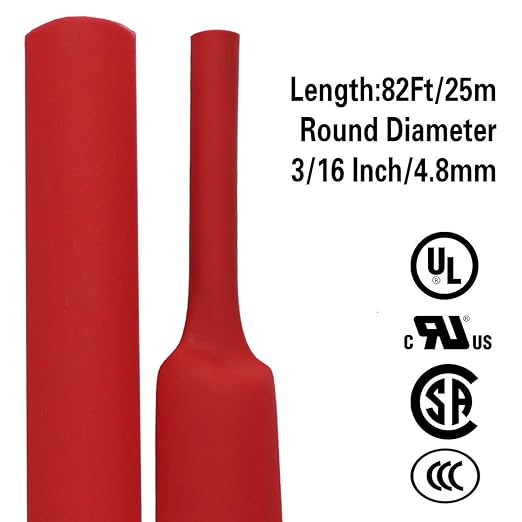 3/16 Inch(4.8mm) 82 Ft XHF 3:1 Waterproof Red Heat Shrink Tubing Roll Marine Grade Adhesive Lined Shrink Tube, Insulation Sealing Oil-Proof Wear-Resistant