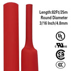 3/16 Inch(4.8mm) 82 Ft XHF 3:1 Waterproof Red Heat Shrink Tubing Roll Marine Grade Adhesive Lined Shrink Tube, Insulation Sealing Oil-Proof Wear-Resistant