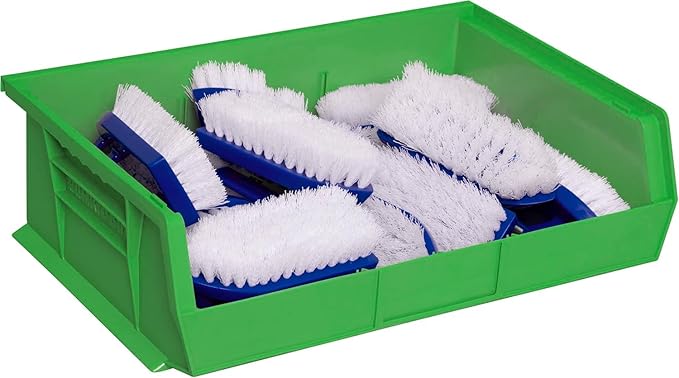 Akro-Mils 30255 AkroBins Plastic Storage Bins, Space-Saving Stackable Bins for Garage, Pantry, Craft Organization, 11-" x 16-" x 5-", Green, 6-Pack