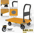 WUD Push Cart, Folding Mobile Platform Trolley,Thickened and Reinforced, 360° Swivel Wheels,28.3 “L x 18.9 ”W, 440 lb. Yellow Dolly cart with Wheels