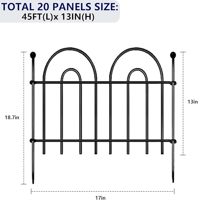 14 in X 36 ft Metal Garden Fence 20-Panel Metal Wire Garden Fence, Animal Barrier Enclosure