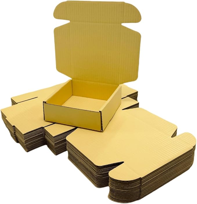15 Pcs Corrugated Cardboard Gift Boxes Recyclable Shipping Boxes for Mailing & Holidays, Wedding, Birthday, Gifts Packaging (Butter Yellow, 6 x 6 x 2")
