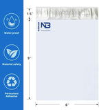 NB 6x9 Inch – 1000 Pcs White Poly Mailers Strong Adhesive Self-Seal Shipping Envelopes, Tear & Water Resistant Packaging for E-Commerce and Small Business