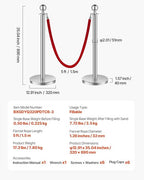 VEVOR Stanchions and Velvet Ropes 6Pcs, Hollow Base with Stainless Steel Post, 3 Red Velvet Ropes and Posts, Crowd Control Barriers Silver Stanchions, Red Carpet Runner Poles for Party Supplies