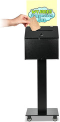 Suggestion Box with Stand, Heavy Duty Metal Floor Standing Offering Box with Lock and Key, Ballot Box with Sign Holder for Voting, Charity, Church and Event Fundraising