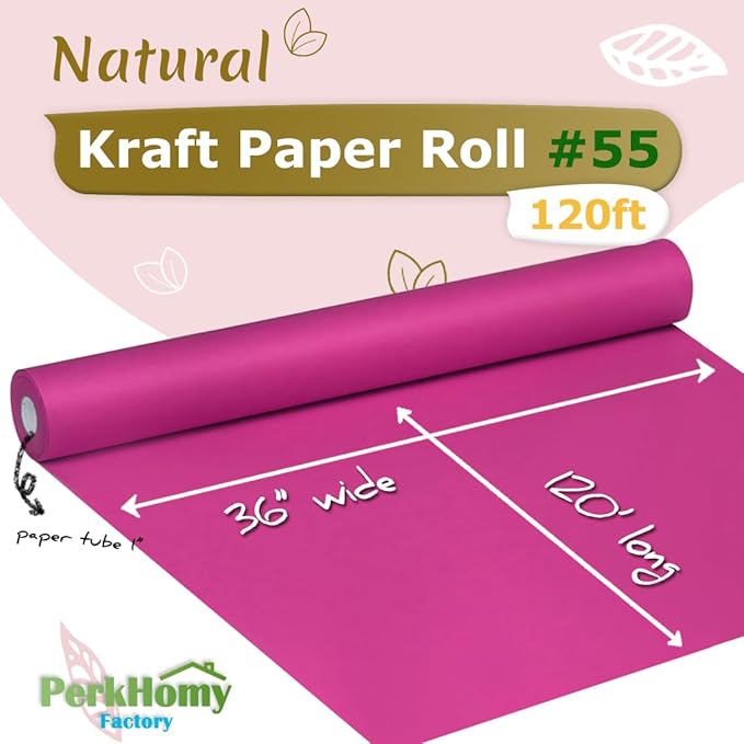 PerkHomy 36" x 1,440" (120') Rose Red Kraft Paper Roll for Craft Bulletin Board Paper Art Table Covering Crafting Gift Wrapping Bouquet Packing Parcel 80GSM 55LB (Rose Red, 36" x 120')