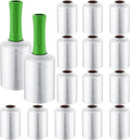 Jutom 16 Pcs Stretchy Wrap Roll Plastic Wrap for Moving with 2 Handles 5" x 1000 ft Packaging Shrink Film Self Adhering Shipping Supplies for Moving Furniture Pallet (Clear,Green)