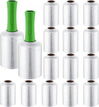 Jutom 16 Pcs Stretchy Wrap Roll Plastic Wrap for Moving with 2 Handles 5" x 1000 ft Packaging Shrink Film Self Adhering Shipping Supplies for Moving Furniture Pallet (Clear,Green)