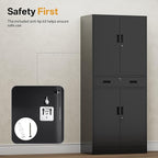 Metal Storage Cabinets with 1Drawer, 71" Storage Cabinet with 4 Locking Doors and 2 Adjustable Shelves, Steel Storage File Cabinet for Pantry Home, Kitchen, Office, Garage (Black)