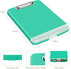 Piasoenc Clipboard with Storage, 8.5 x 11 Organization Box with Pen Holder and A4 Legal Paper Folder, Folio & Side-Opening, Low Profile Clip,for Nurses,Teachers, Size 14 x 9.6 x 1.2 in, Green