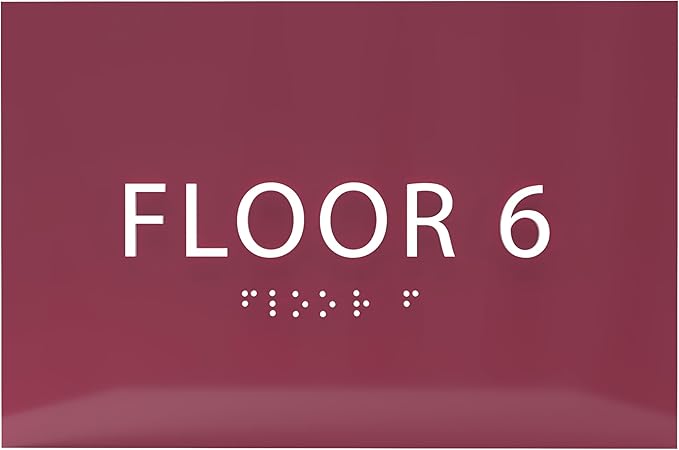 6" X4" Floor 6 Sign - ADA Compliant Tactile Graphics Grade 2 Braille Text | Wall Mount Plastic Directional Assistance, Floor Number Sign for Office, Schools, Hospitals, Apartments