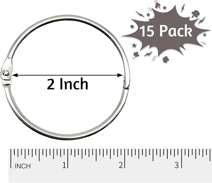 OWLKELA 2 Inch 15 Pack Loose Leaf Binder Rings, Keychain Key Ring with Metal Nickel Plated for Index Cards, Ideal for School, Home, or Office