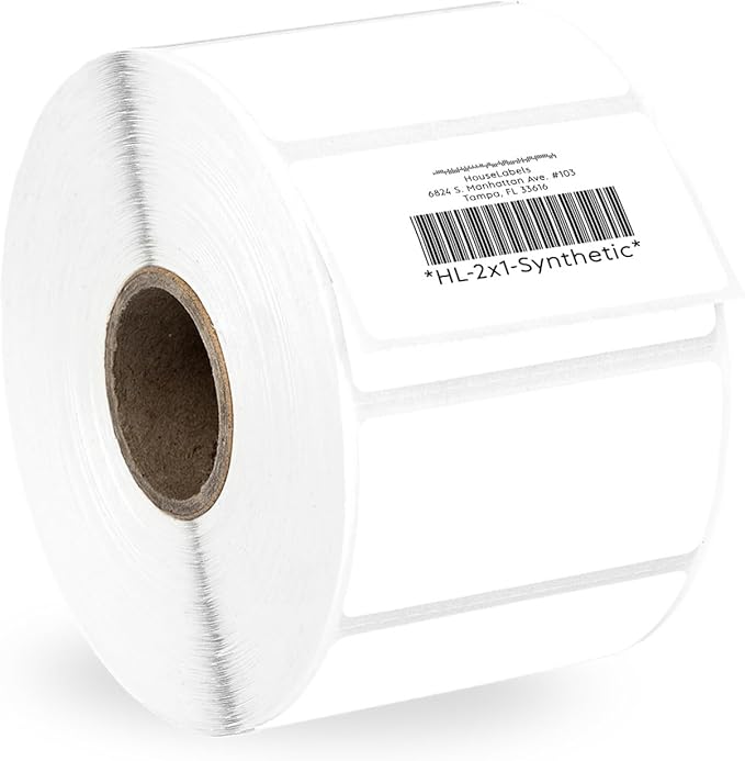 HOUSELABELS 2" x 1" Barcode Labels in Polypropylene Compatible with Zebra and Rollo Printers, 1 Roll / 1,300 Labels per Roll
