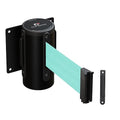 Crowd Control Warehouse - CCW Series WMB-125 Fixed Wall Mount Retractable Belt Barrier - 11 Foot, Light Green Belt with Black Steel Case