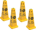 Caution Wet Floor Sign, 26.4-Inch Safety Cone, 4 Pack Yellow Plastic, High-Visibility, Non-Fading, Slip-Resistant Base, Stackable, Indoor Outdoor Warning Sign