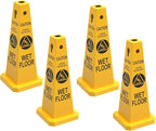 Caution Wet Floor Sign, 26.4-Inch Safety Cone, 4 Pack Yellow Plastic, High-Visibility, Non-Fading, Slip-Resistant Base, Stackable, Indoor Outdoor Warning Sign