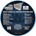 100 ft Extreme Cold Outdoor Extension Cord Waterproof - 12 Gauge Heavy Duty Extension Cord 100 ft - Lighted Outdoor Extension Cords with Multiple Outlets Oil-Resistant Flexible Cord - Watts Wire