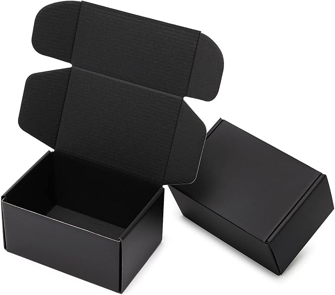 Mcfleet 6x4x3 Small Black Shipping Boxes - 24 Pack Corrugated Cardboard Mailing Box Packaging for Small Business - Tab Locking Literature Mailer Flat Empty Gift Packing Supplies