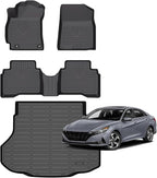 Hutisya-Floor Mats & Cargo Liner Set Fit for Hyundai Elantra Hybrid 2021-2025 All Weather Protection Anti-Slip & Durable TPE Full Set Liners Automotive Accessories-Black