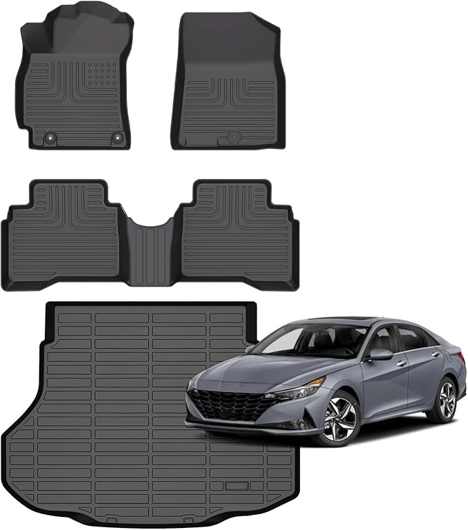 Hutisya-Floor Mats & Cargo Liner Set Fit for Hyundai Elantra Hybrid 2021-2025 All Weather Protection Anti-Slip & Durable TPE Full Set Liners Automotive Accessories-Black