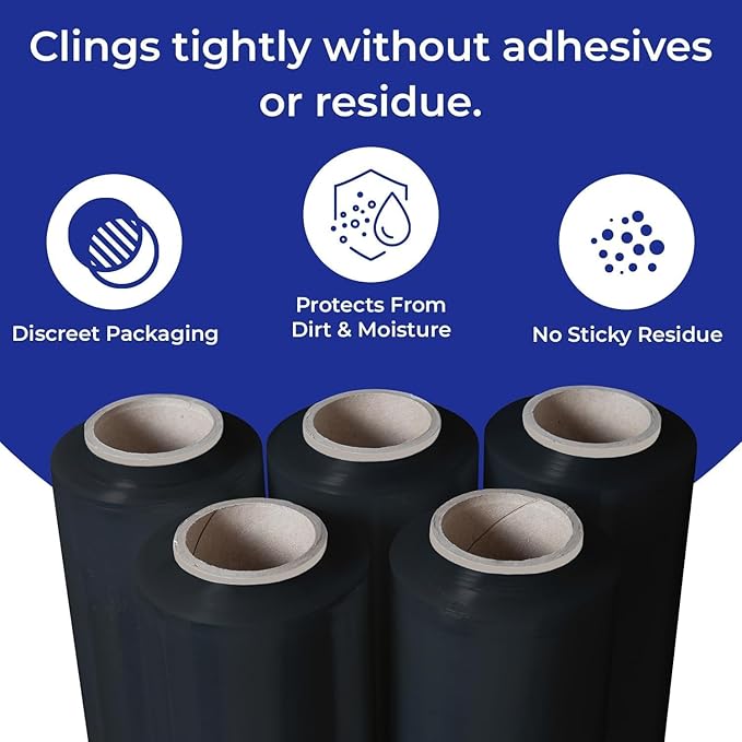 Rosmonde 400 Pack Black Plastic Wrap, 80 Gauge Durable Shrink Wrap Roll, 18" x 1500 ft Stretch Wrap Roll, 3" Core, Heavy Duty Stretch Film for Pallet Wrapping Warehouse Packaging, Moving & Storage