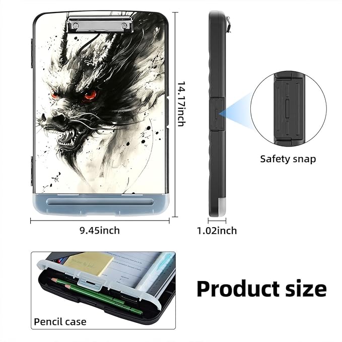 Clipboard with Storage Box & Pen Holder,Heavy Duty Clip Boards 8.5x11 for Nursing,High Capacity,School & Office Supplies,Dragon Art