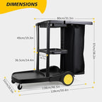 ALANNG Cleaning Cart for Housekeeping & Commercial Use, Janitorial Service Cart with 15 Disposable Trash Bags, Hotel Office School Cleaning Trolley (Black, 1 Pack)