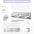 VIS'V Key Holder Wall Mount, Small Metal Self Adhesive Key Hanger with 3 Hooks, No Drilling, Extra Adhesive Strip, Silver