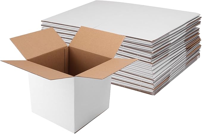 Hoikwo 7x7x7 Shipping Boxes Set of 25, White Corrugated Cardboard Box for Small Business for Packaging Mailing