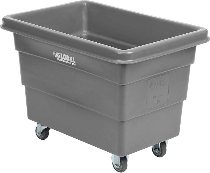 Global Industrial 6 Bushel Plastic Bulk Box Truck, Direct Mount Base, 500 lbs. Capacity, 3" Non-Maring Rubber Casters, Gray, 33-2/5"L x 23" W x 24-1/2"H